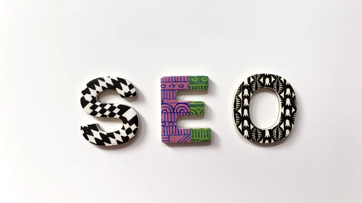 3D illustration of a magnifying glass over a website with keyword tags, search results and ranking arrows